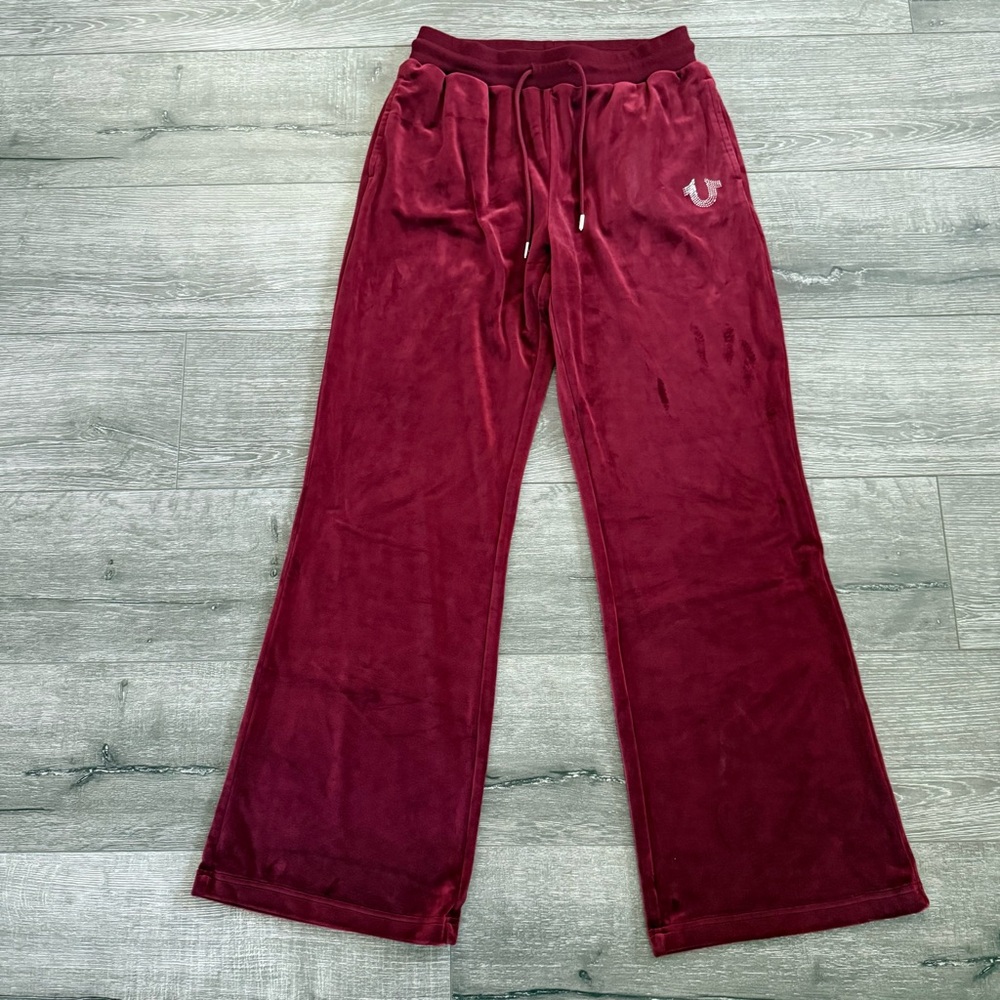 True Religion Women's Rich Red Velour Pants